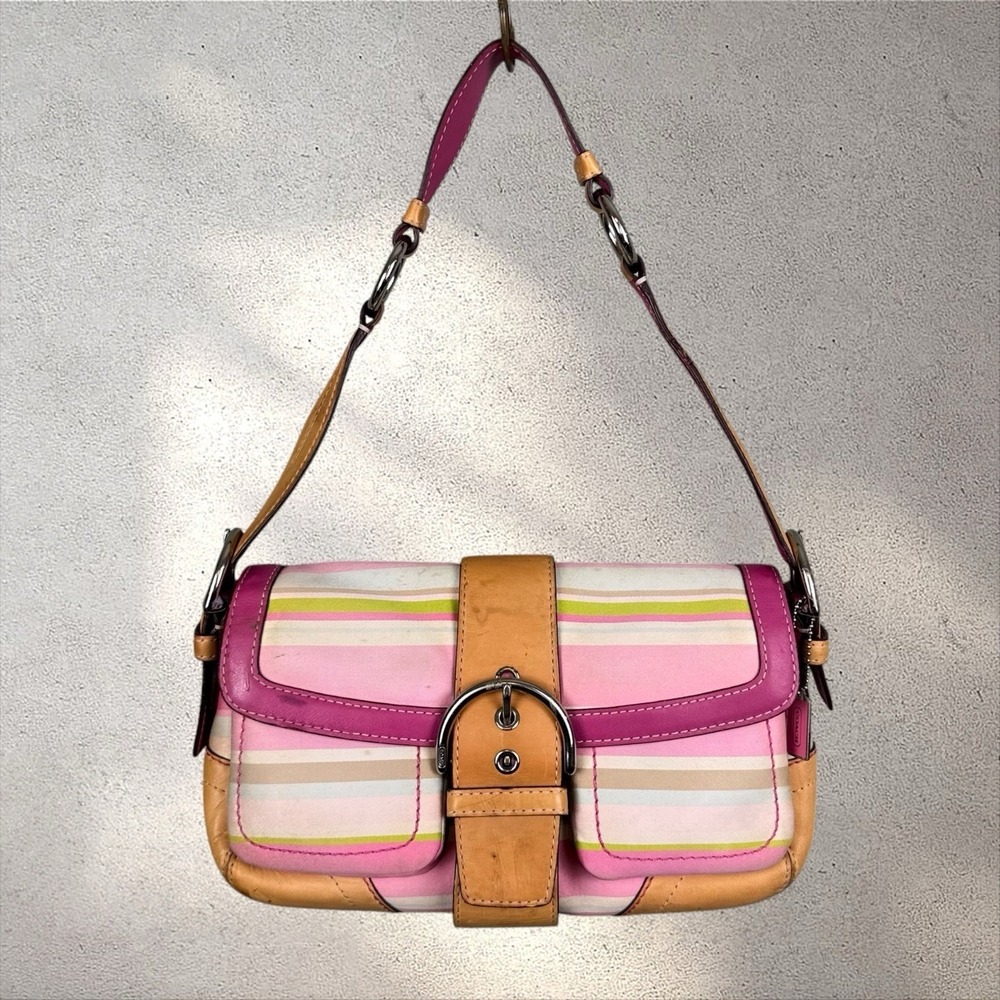 Coach Striped Soho Buckle Flap Hampton 1886 Multi Color Shoulder Bag Purse